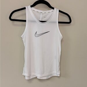 Nike: Girls Dri-FIT White Logo Athletic Tank,  Size M